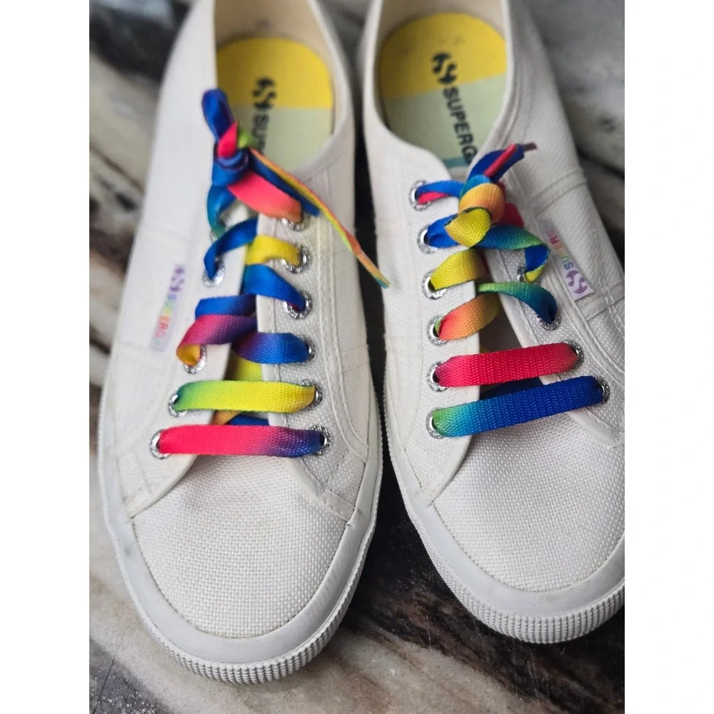 Superga 2750 Cotu White Rainbow Lace Striped Sole Sneakers‎  Womens 8